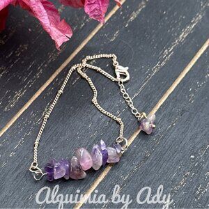 Rose gold amethyst bracelet bar charm